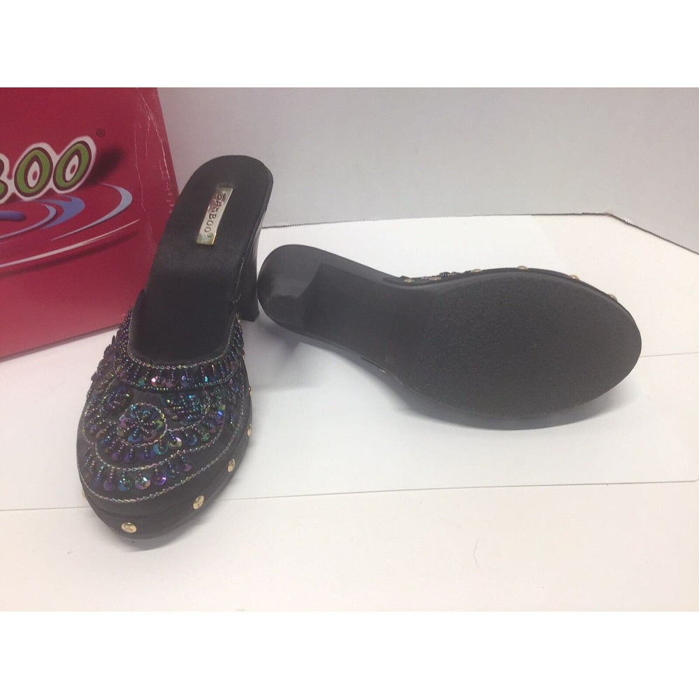 Bamboo Black Jeweled Clogs Heels Women’s Shoes Size 8.5 Clog Slip On EUC + Purse